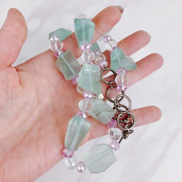 Pastel Chunky Glass Bead Necklace, Toggle Clasp, Y2K Statement, EUC, 16"-20" - Picture 5 of 6